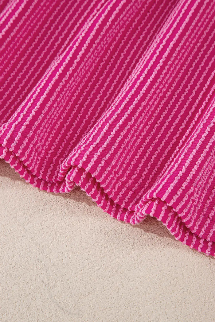 Corded Contrast Edge Drop Shoulder Long Sleeve Top – Bright Pink