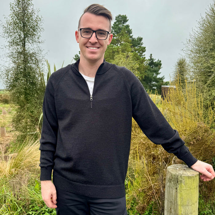 Man wearing Country Laine - Mens Midweight Zip Jacket (CL0029) in the colour Black