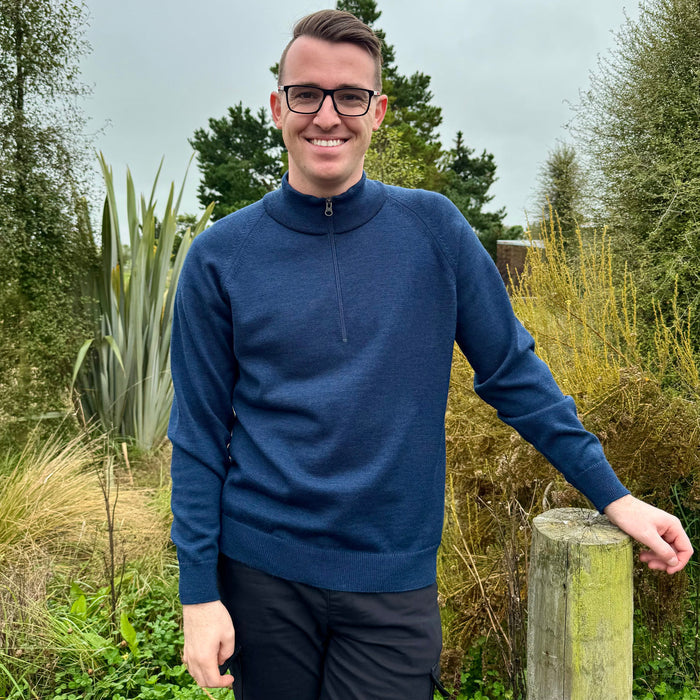 Man wearing Country Laine - Mens Midweight Zip Jacket (CL0029) in the colour Dark Indigo
