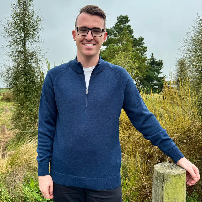 Man wearing Country Laine - Mens Midweight Zip Jacket (CL0029) in the colour Denim