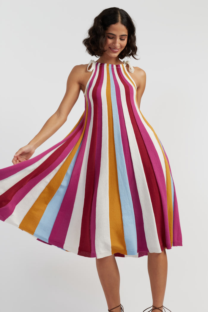 Cream Cotton Rainbow Swing Dress