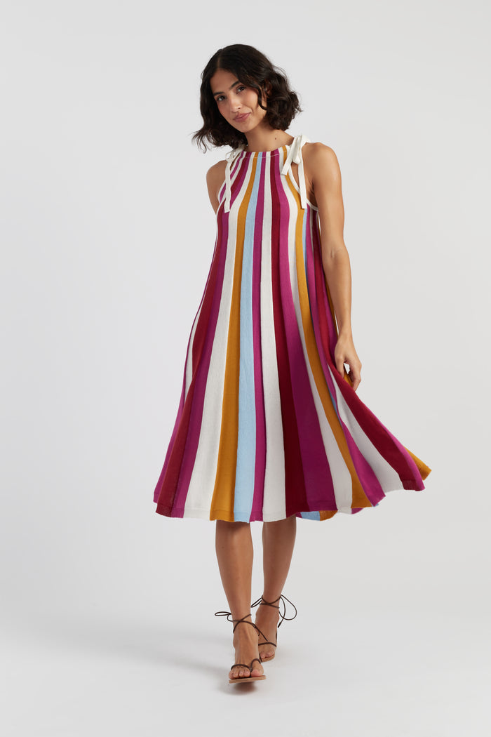 Cream Cotton Rainbow Swing Dress