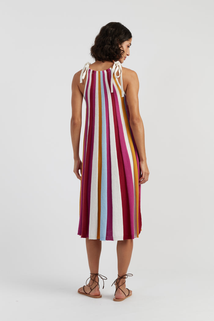 Cream Cotton Rainbow Swing Dress