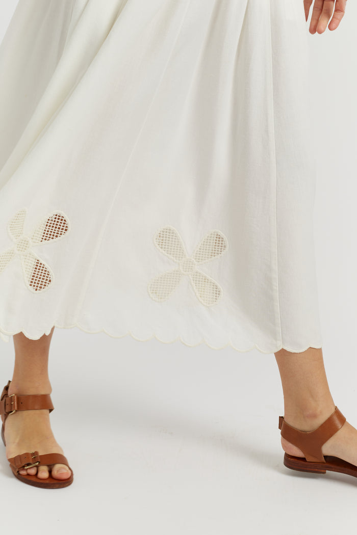Cream Linen-Blend Broderie Skirt