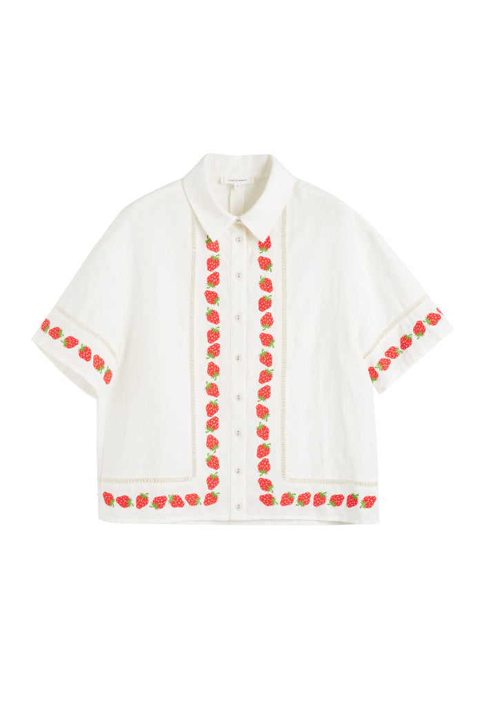 Cream Linen-Blend Strawberry Shirt