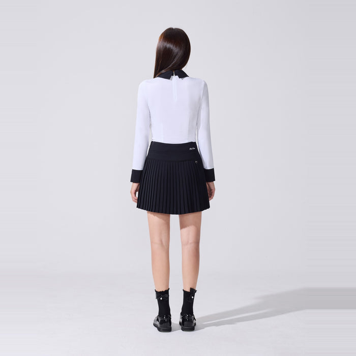 Crochet Flare Pleated Skirt (Black)