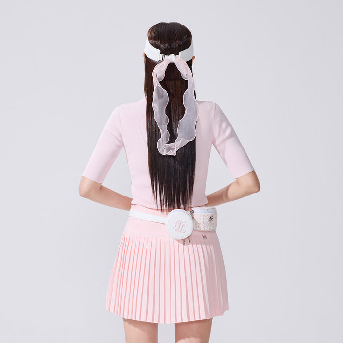 Crochet Flare Pleated Skirt (Coral)