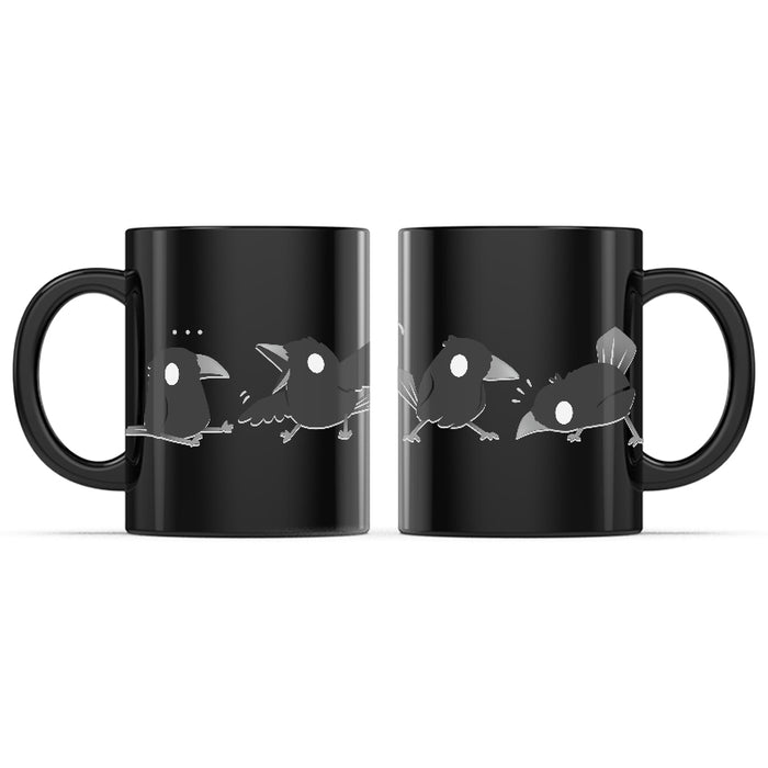 Ceramic Mug_TeeTurtle Crow Chatter black mug featuring a murder of crows in various poses.