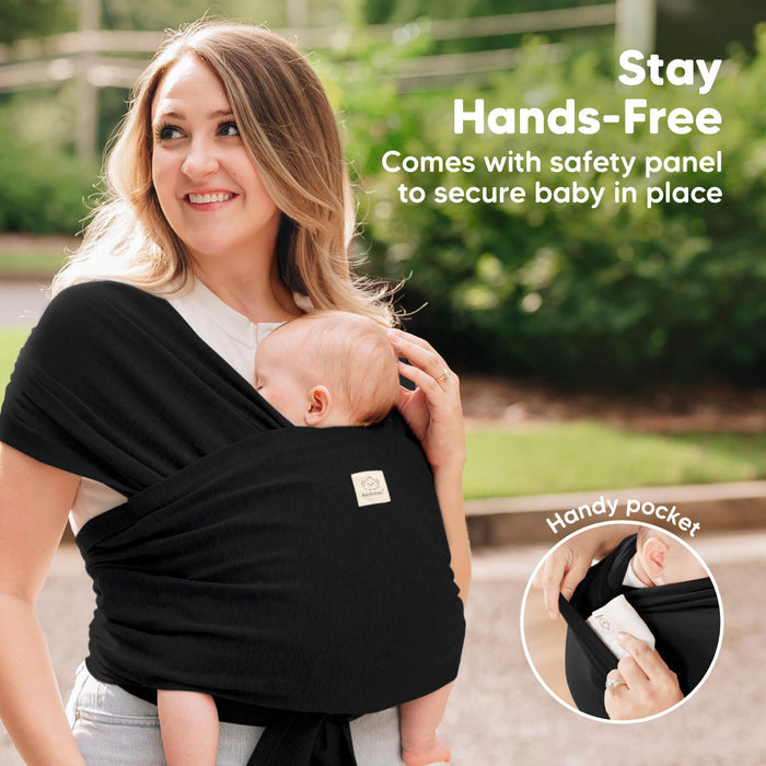 Stay Hands-Free. Comes with safety panel to secure baby in place. Has Handy pocket