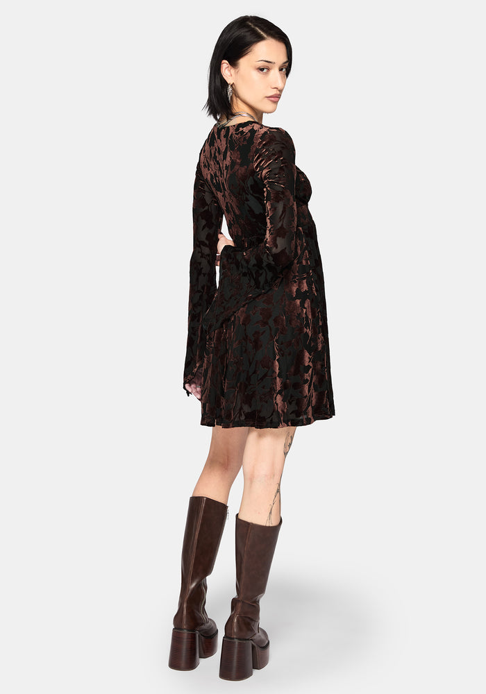 Dakota Devore Velour Flare Sleeve Mini Dress