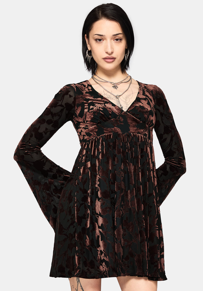 Dakota Devore Velour Flare Sleeve Mini Dress