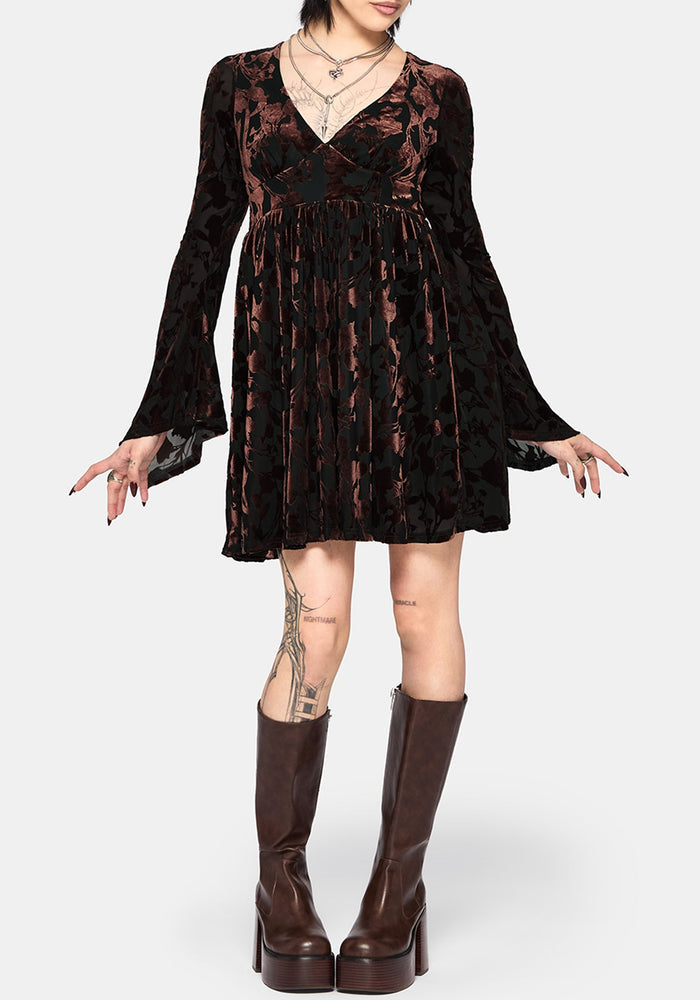 Dakota Devore Velour Flare Sleeve Mini Dress