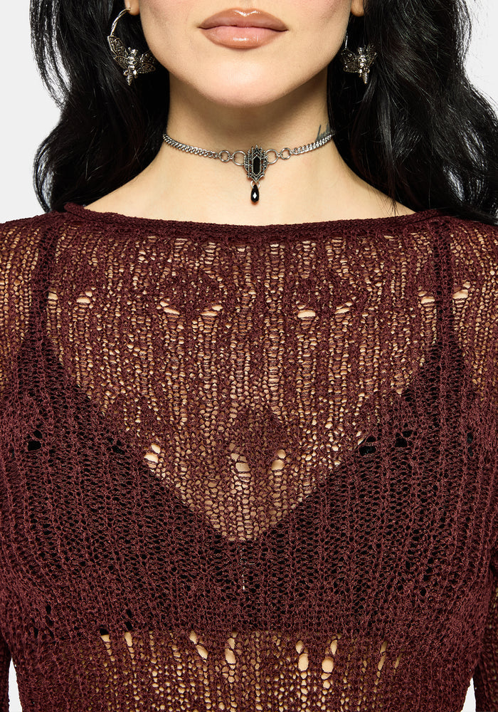 Damien Ladder Knit Top - Burgundy