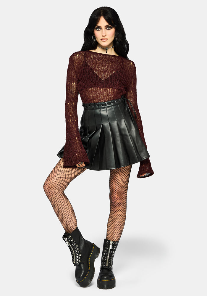 Damien Ladder Knit Top - Burgundy