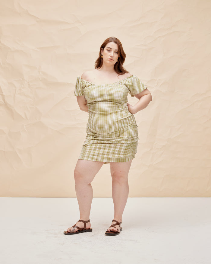 DELPHI GINGHAM MINIDRESS OLIVE GINGHAM