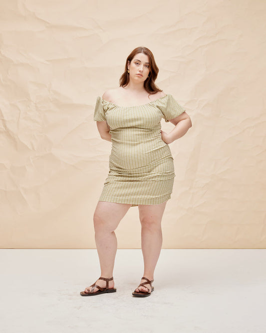 DELPHI GINGHAM MINIDRESS OLIVE GINGHAM
