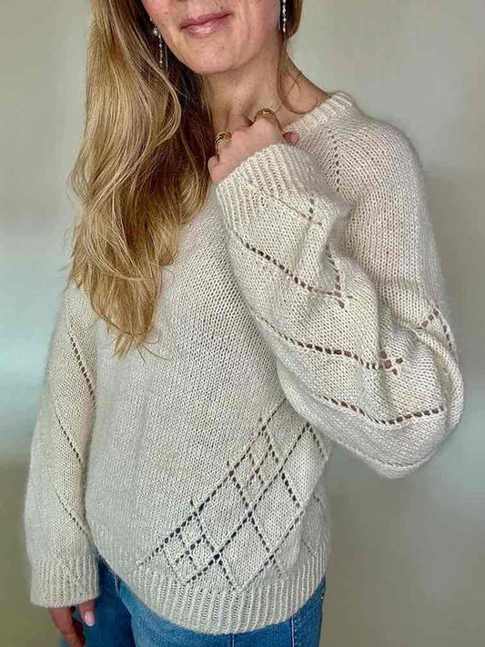 Diamond Line v - neck sweater by Siersknit | Off White (7), Off - white (80)
