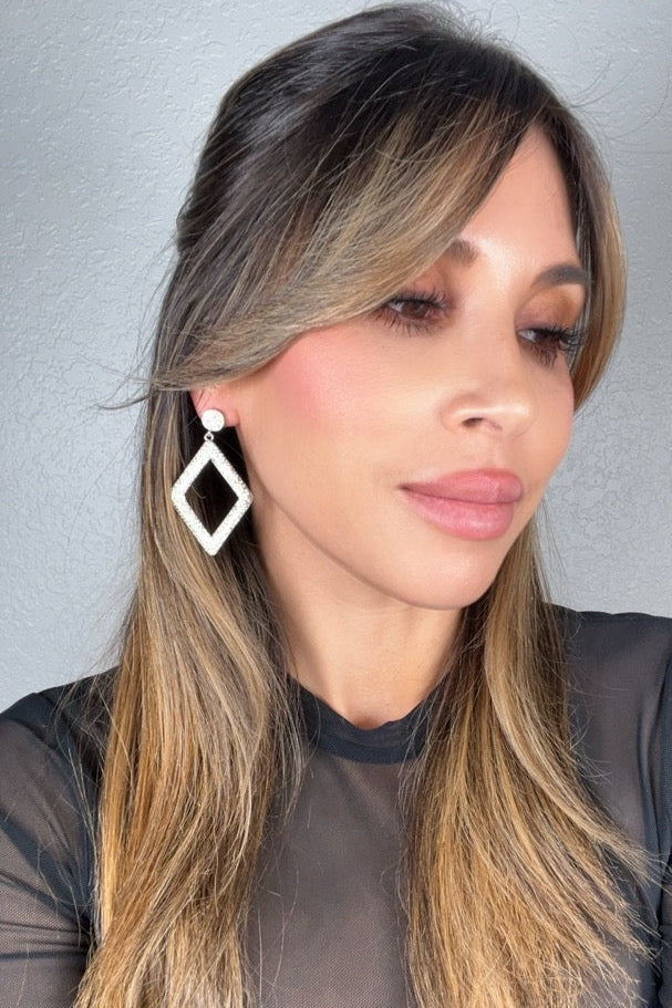 Style the Diamond Shaped Crystal 925 Sterling Silver Dangle Earring exclusively at Born To Glam