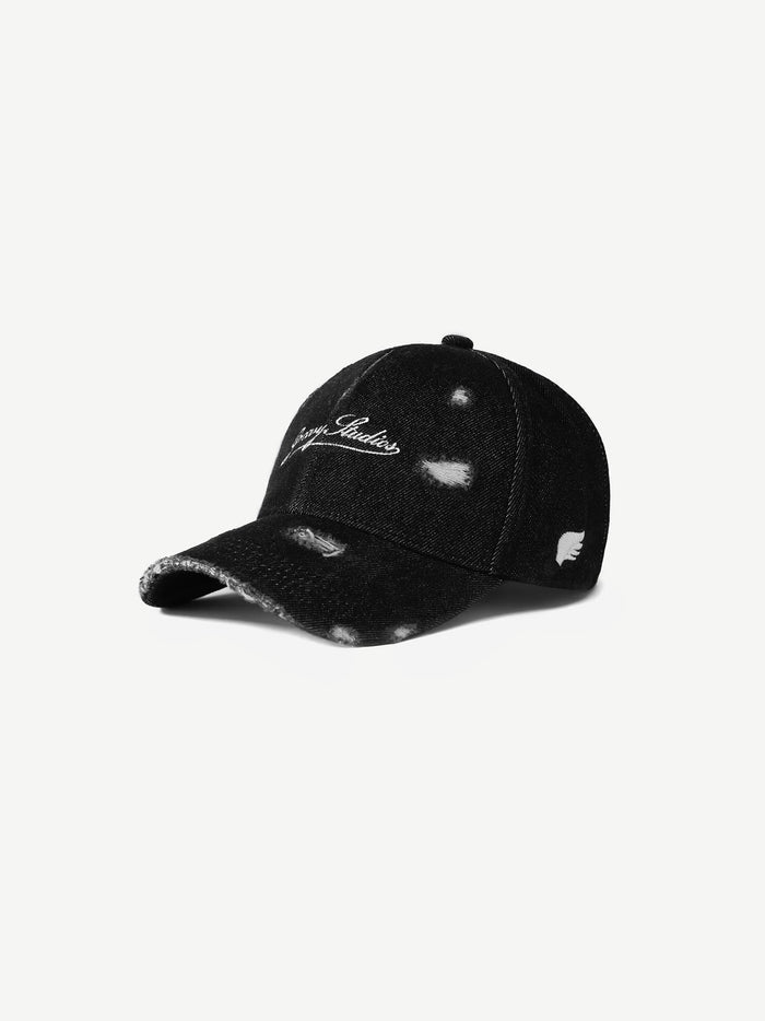 Distressed Denim cap by GROOVY - black, rugged vintage feel, adjustable
