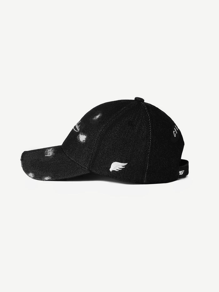 Distressed Denim cap in black - GROOVY streetwear, made in Pakistan
