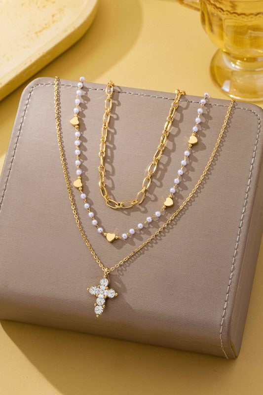 Divine Drama Pearl Station & Cross Pendant Chain-Cute-Trendy-Shop-Womens-Boutique-Clothing-Store