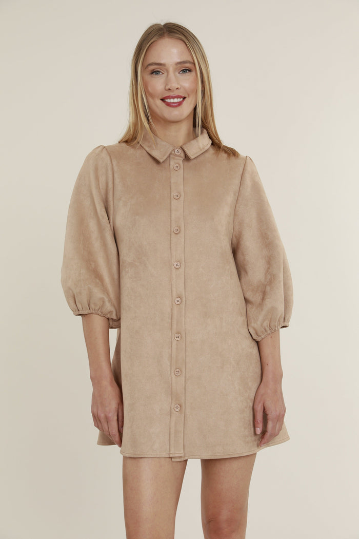 Dolce Cabo Soft Faux Suede Dress - Camel