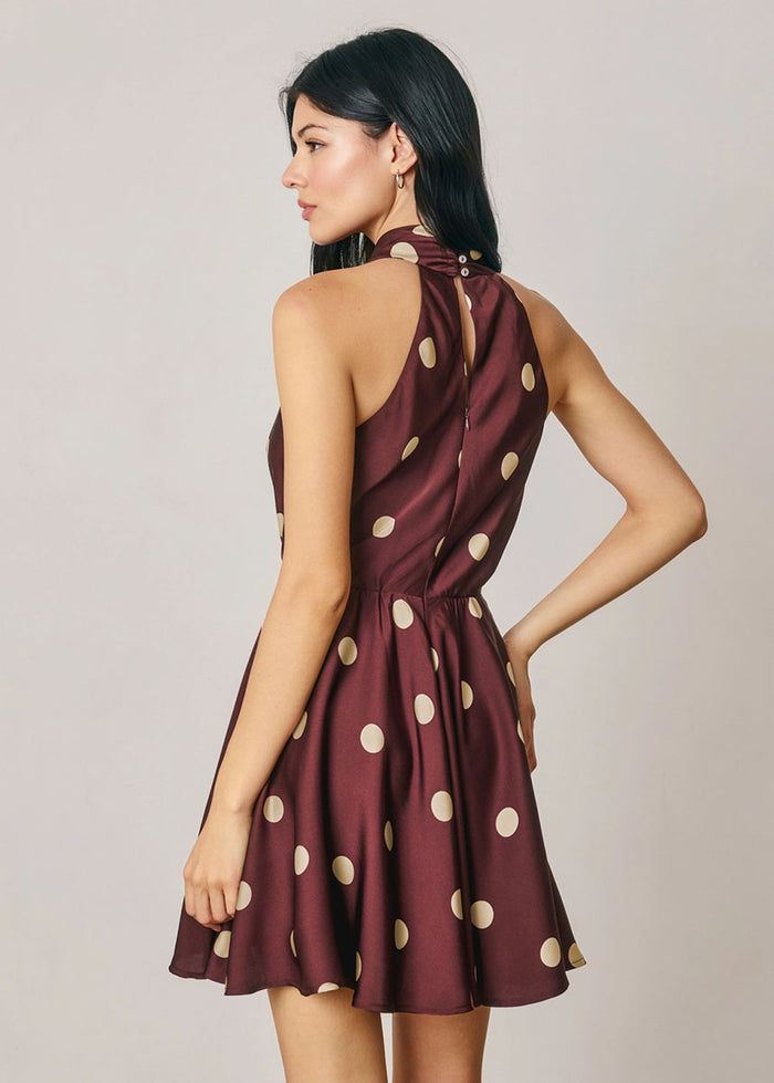 Dottie Polka Dot Halter Mini Dress - Plum Cream