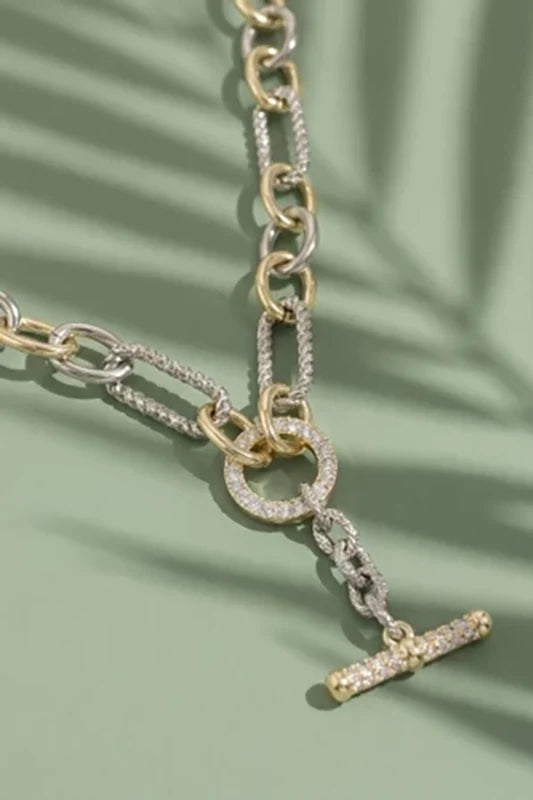 Double Agent Two-Tone Pave Toggle Necklace-Cute-Trendy-Shop-Womens-Boutique-Clothing-Store