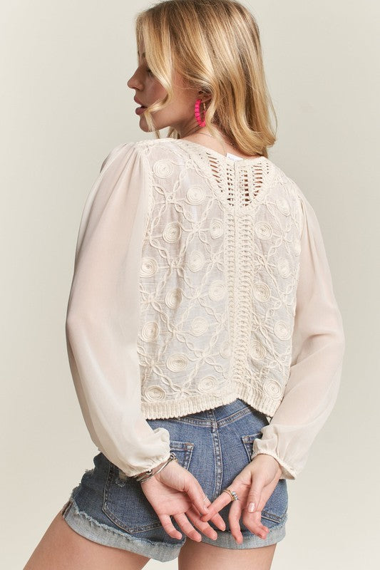 Dreamy Embroidered Sheer Sleeve Blouse-Cute-Trendy-Shop-Womens-Boutique-Clothing-Store