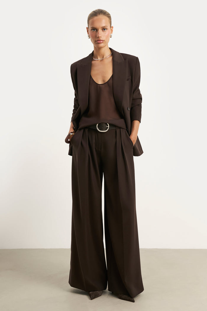 Dropped Waist Double Breasted Blazer - Carob