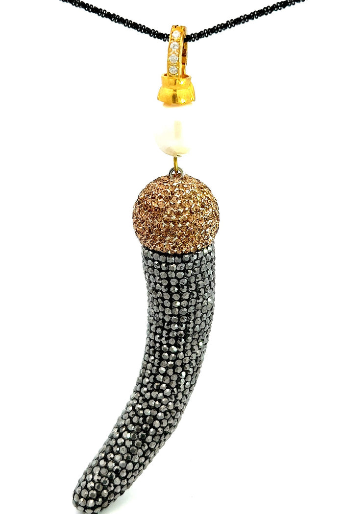 Style the Dual Tone Crystal Horn Pendant Long Necklace exclusively at Born To Glam