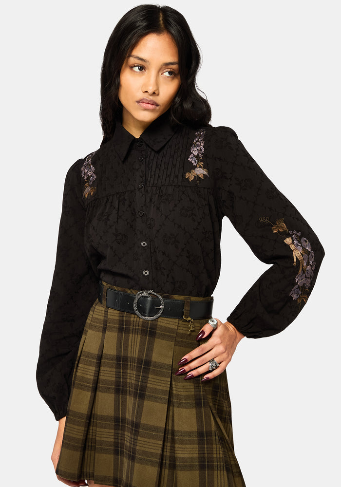 Dusha Garden Embroidered Shirt - Black