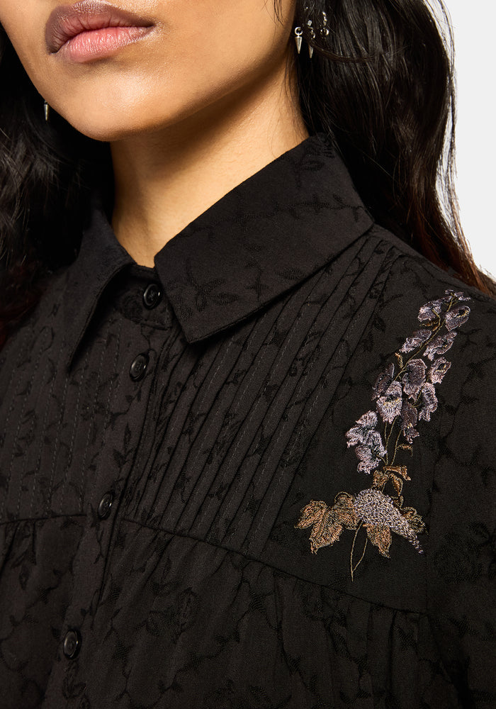 Dusha Garden Embroidered Shirt - Black