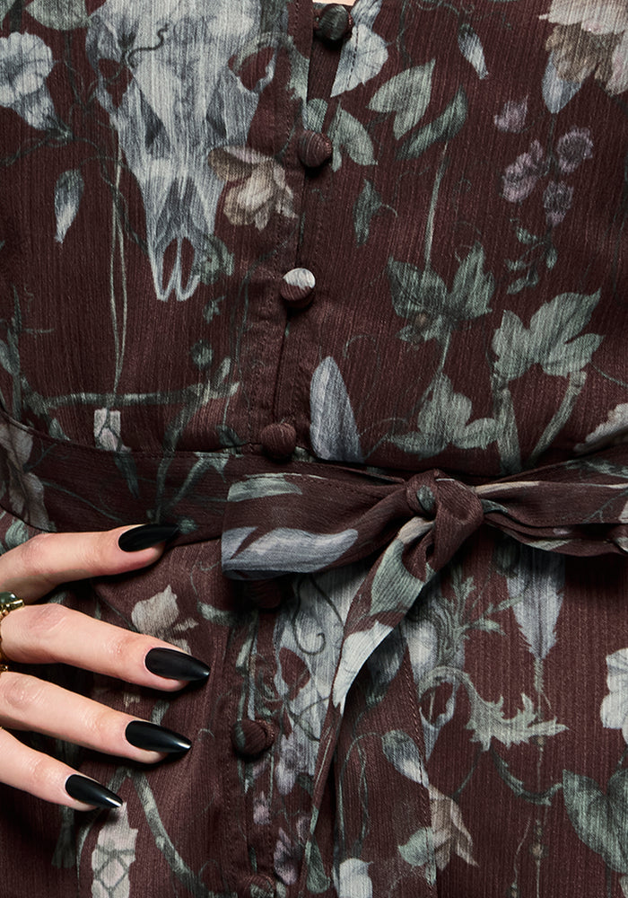 Dusha Garden Print Button Up Chiffon Mini Dress