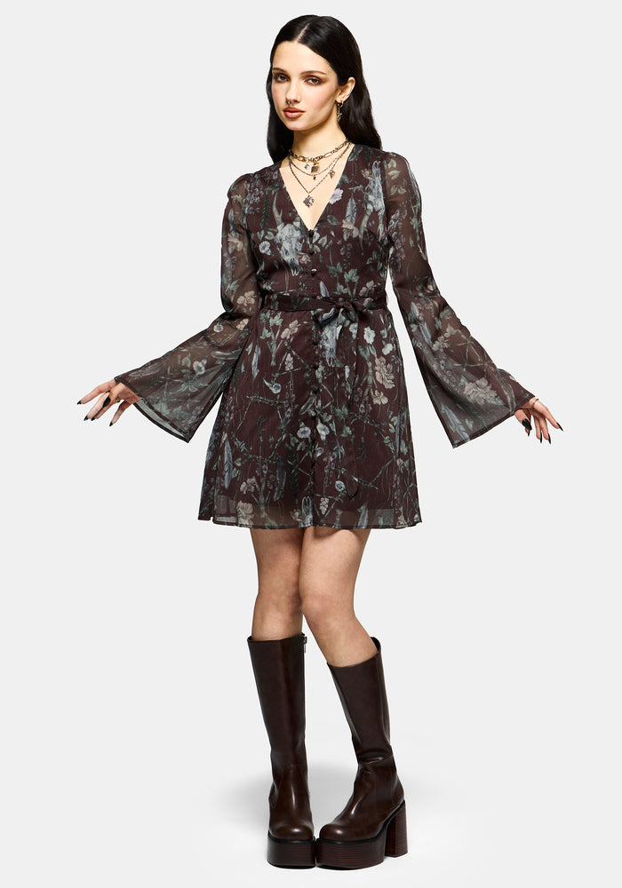 Dusha Garden Print Button Up Chiffon Mini Dress