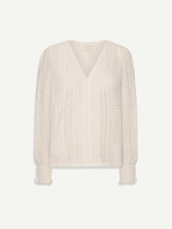 Ecru crochet Arlyne blouse fabric detail