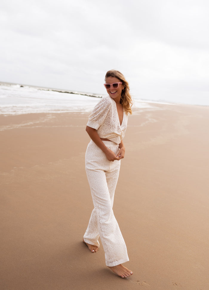 Ecru Embroidered Louis Pants