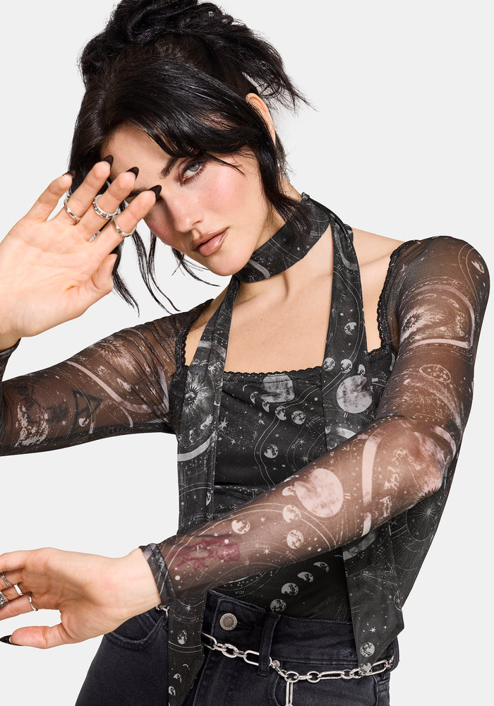 Elise Celestial Scarf Mesh Top
