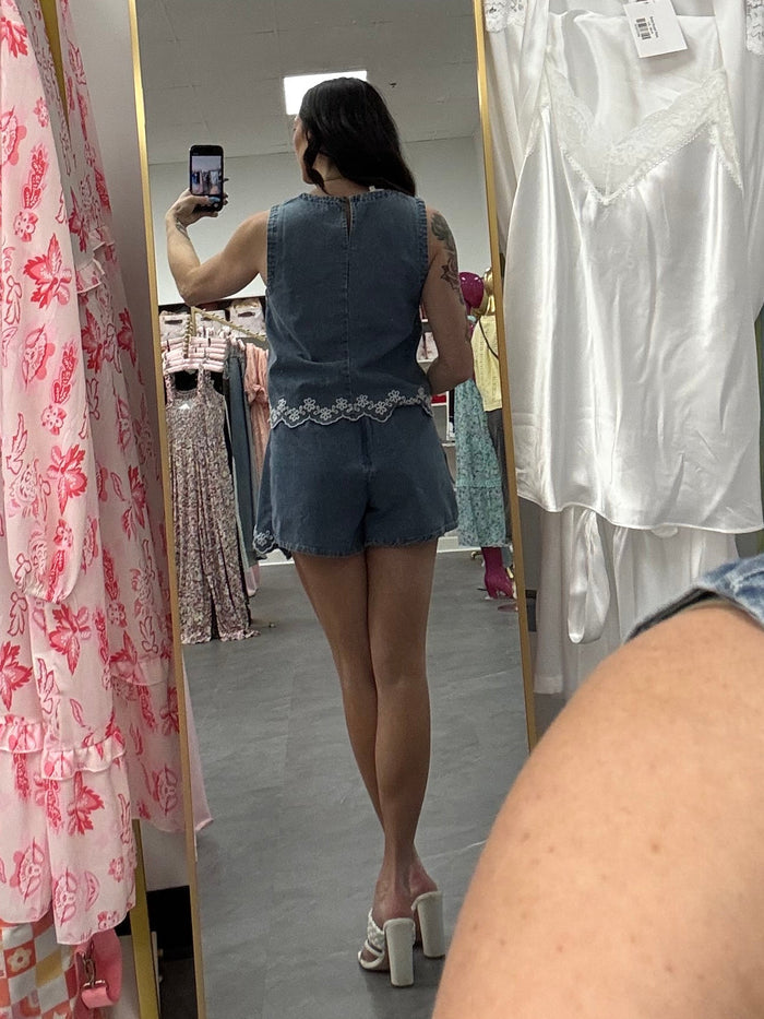 Embroidered Denim Skort - Intimate Whispers