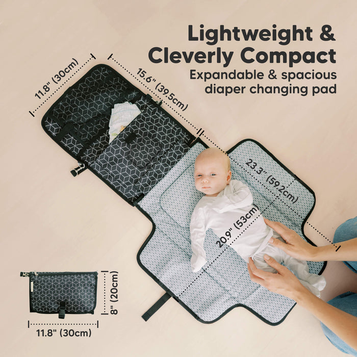 Lightweight & Cleverly Compact - Expandable & spacious diaper changing pad (size at 23.3 inches long x 20.9 wide)