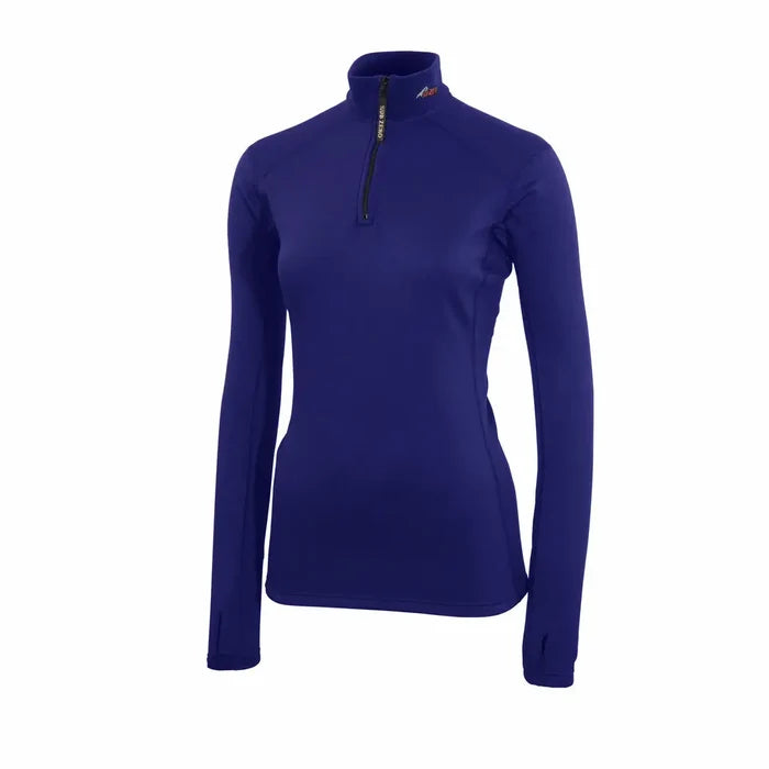Front detail of Sub Zero Factor 2 womens thermal mid layer long sleeve zip neck top in colour navy blue