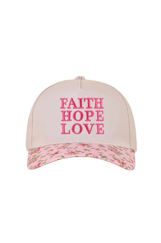"Faith Hope Love" Two-Tone Ball Cap-Floral-Cute-Trendy-Shop-Womens-Boutique-Clothing-Store