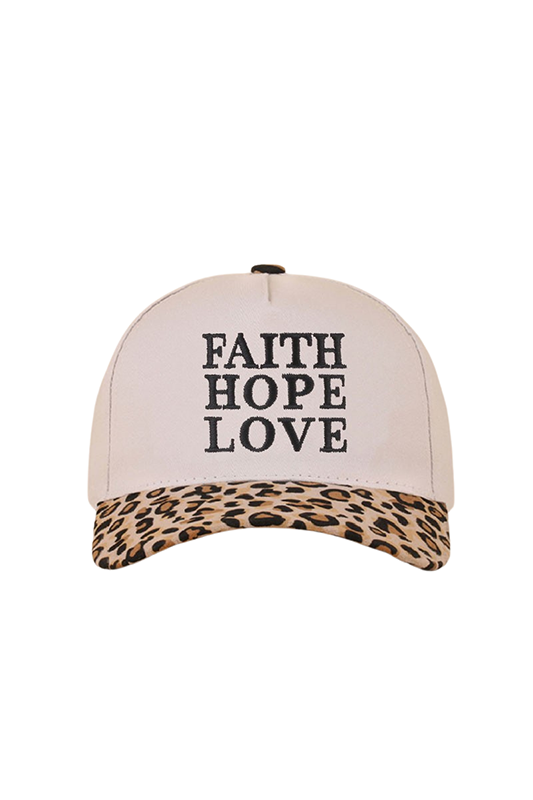 "Faith Hope Love" Two-Tone Ball Cap-Leopard-Cute-Trendy-Shop-Womens-Boutique-Clothing-Store