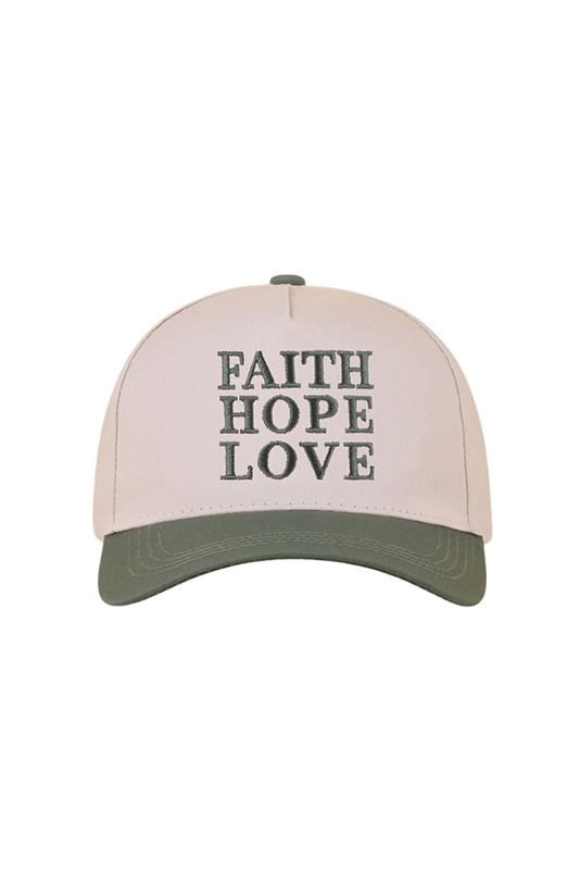 "Faith Hope Love" Two-Tone Ball Cap-Forest-Cute-Trendy-Shop-Womens-Boutique-Clothing-Store