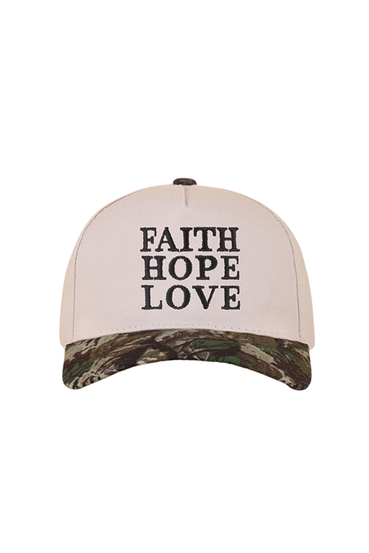"Faith Hope Love" Two-Tone Ball Cap-Camo-Cute-Trendy-Shop-Womens-Boutique-Clothing-Store