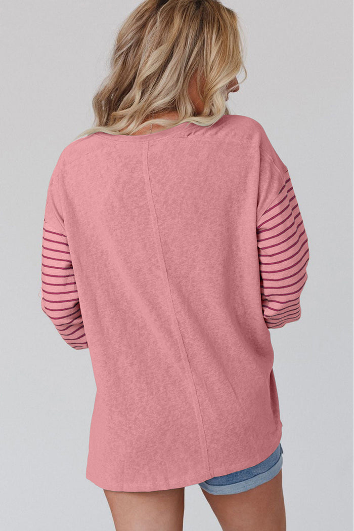 Fiery Red Colourblock Striped Bishop Sleeve Top - Tops/Long Tops