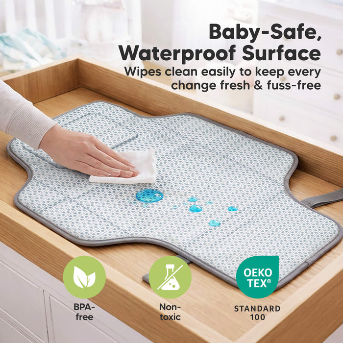 Baby-Safe, Waterproof Surface - Wipes clean easily to keep every change fresh & fuss-free (BPA-free, Non-toxic, and Oeko-Tex Standard)