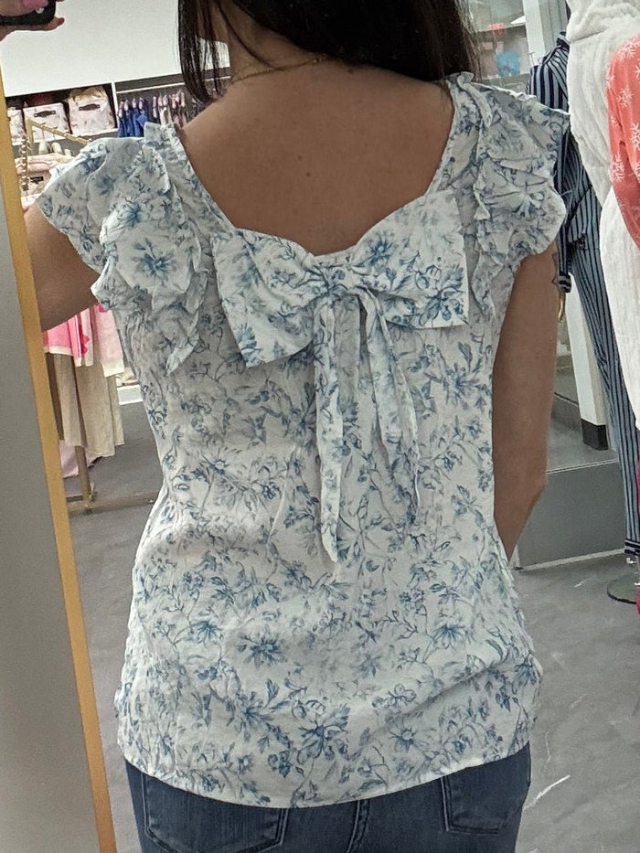 Floral Bow Blouse: Sky Blue - Intimate Whispers
