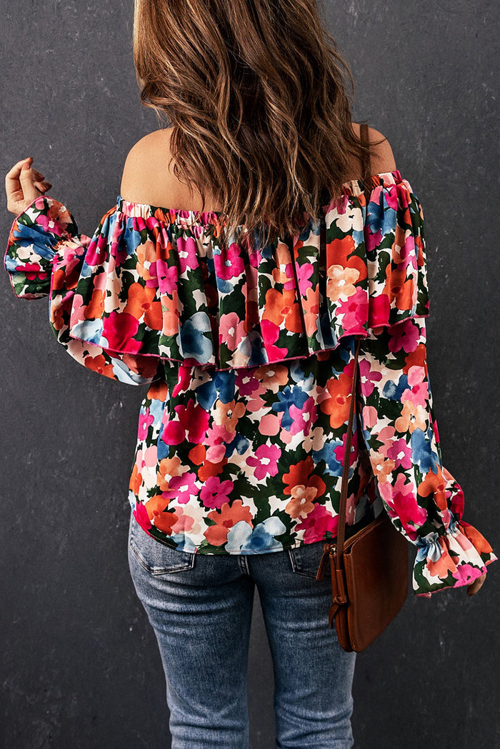 Floral Print Ruffled Off Shoulder Blouse - Tops/Blouses & Shirts