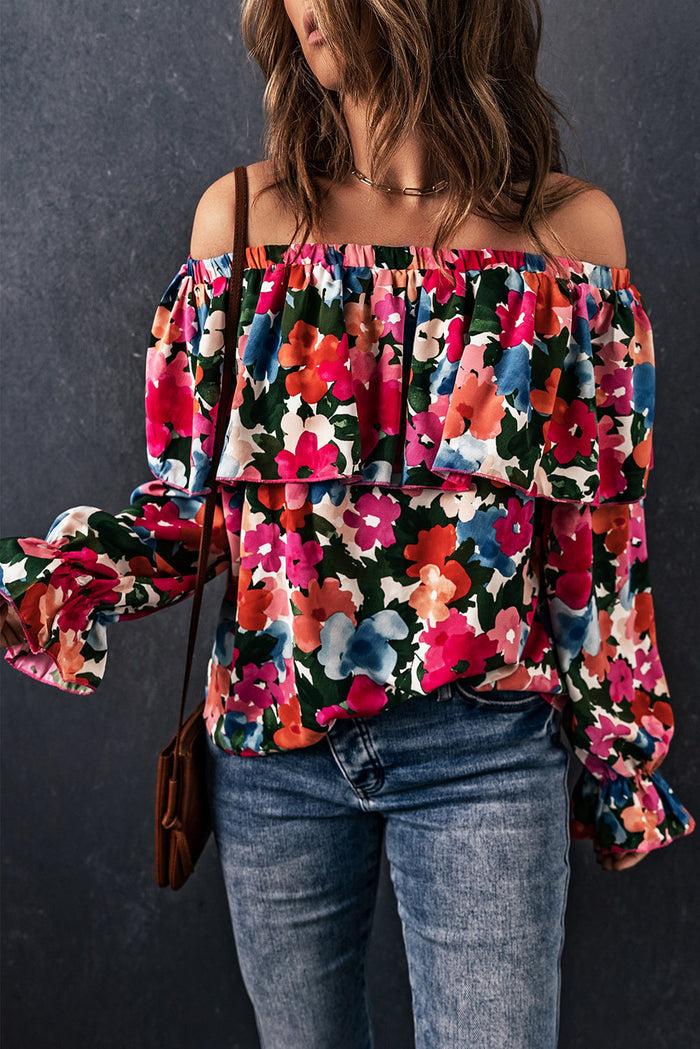 Floral Print Ruffled Off Shoulder Blouse - Tops/Blouses & Shirts
